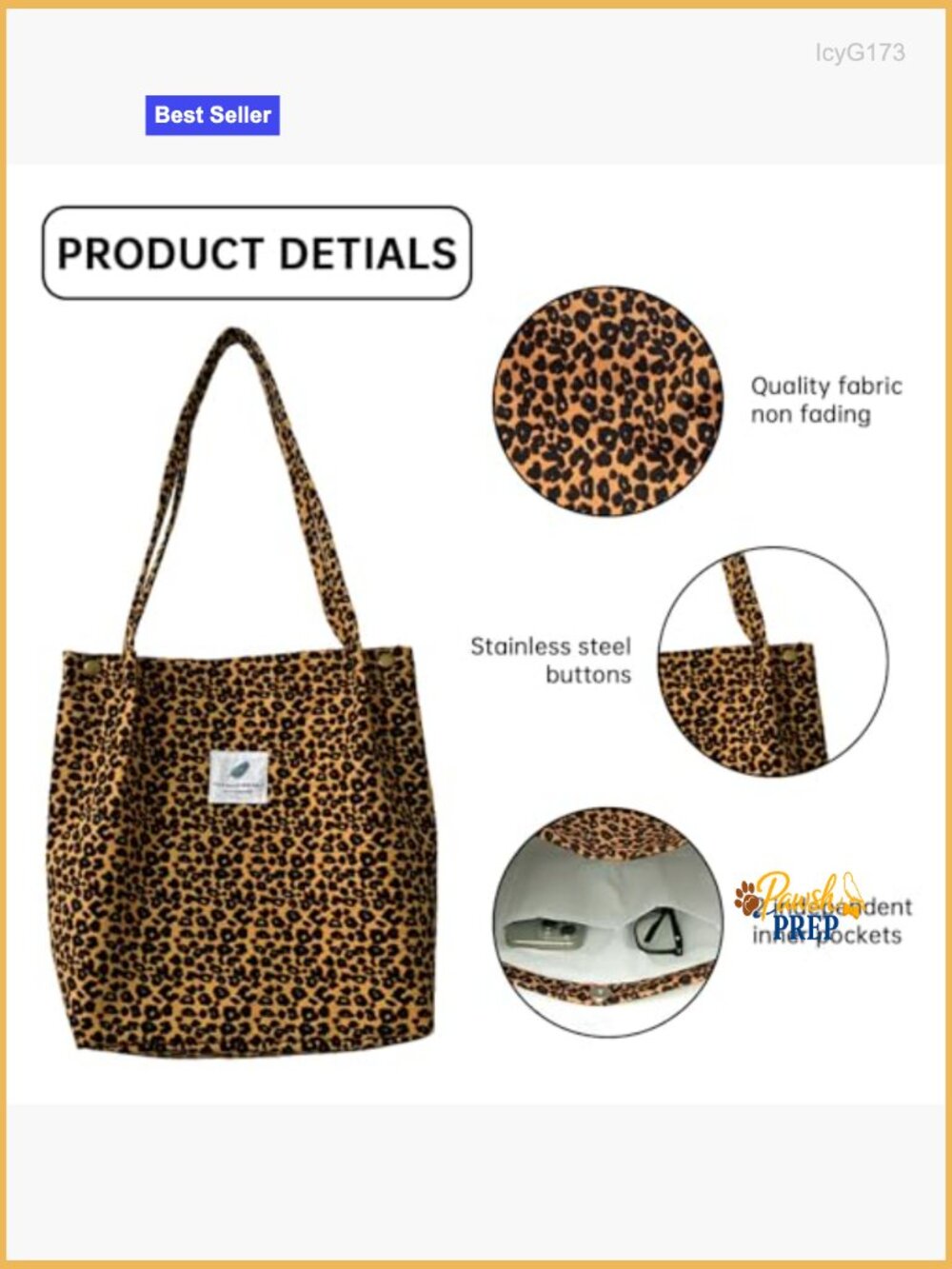 Large Corduroy Quilted Tote Bag with Inner Pockets - Picture 4 of 7